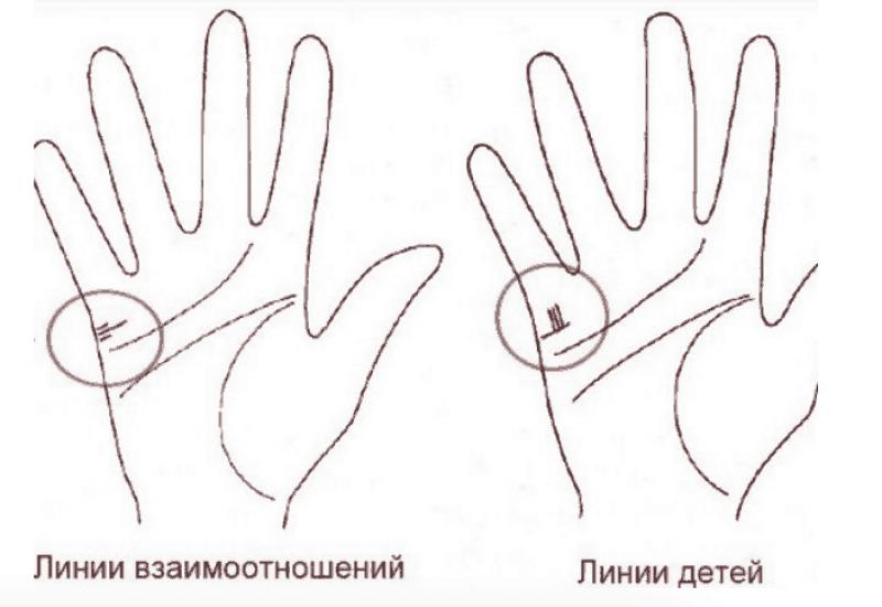 Linhas de crianças na mão - exemplos, fotos com transcrições Linhas na mão indicando o número de crianças